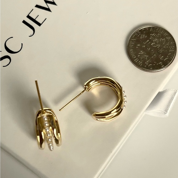 Claw Earrings 14k Gold Plated Huggie Earrings Pearl 925 Sterling Silver Luxury - Picture 6 of 9